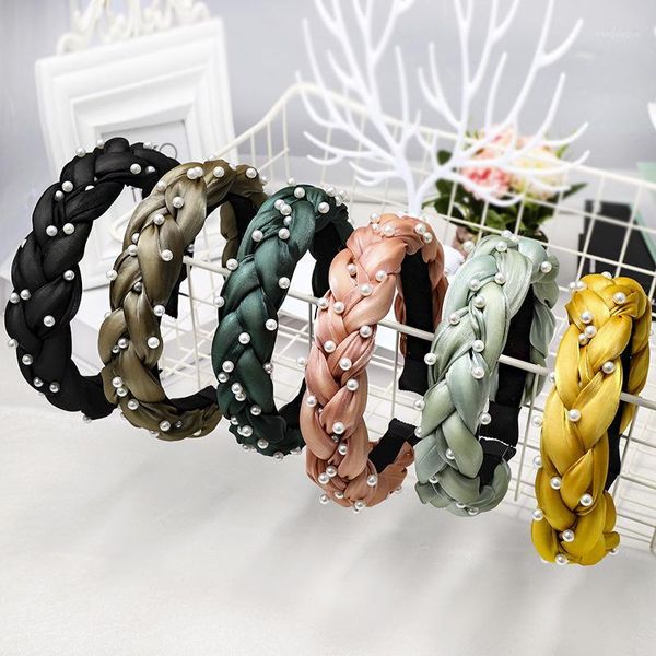 

20pcs/lot diy simple fabrics multi upgrade handmade nail pearl head band flowers braid headbands hair styling tools accessory ha11541, Brown