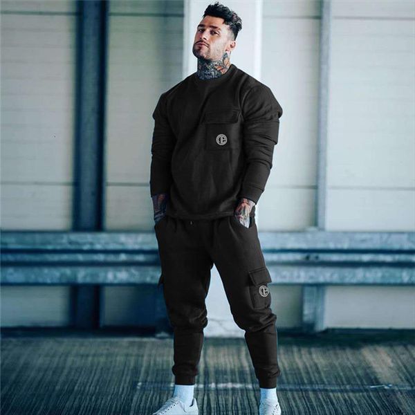 

sports workwear fitness suit autumn men tracksuits and winter long sleeved shirt pants gym running sportswear cotton, Gray