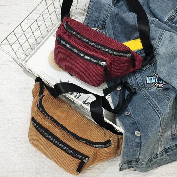 

waist bags canvas bag zipper chest fanny pack girl boy belt corduroy phone velvet sport travel