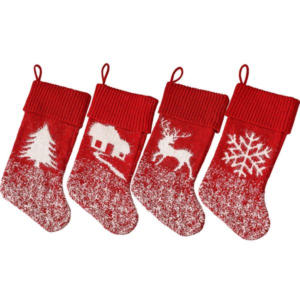 Вязаные шерстяные рождественские чулки 42см * 19см Большие рождественские носки Красный камин декоративные предметы