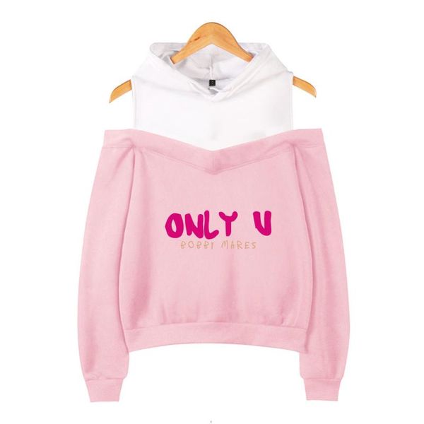

harajuku cool bobby mares: love everyone hoodie smile logo off-shoulder hoodies girl sweatshirt women's high quanlity & sweatshirts, Black