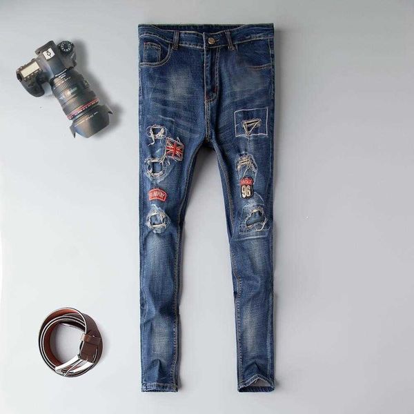 

men's jeans men hole ripped stretch destroyed hip hop homme masculino fashion design jean slim for male v4wq avjw, Blue