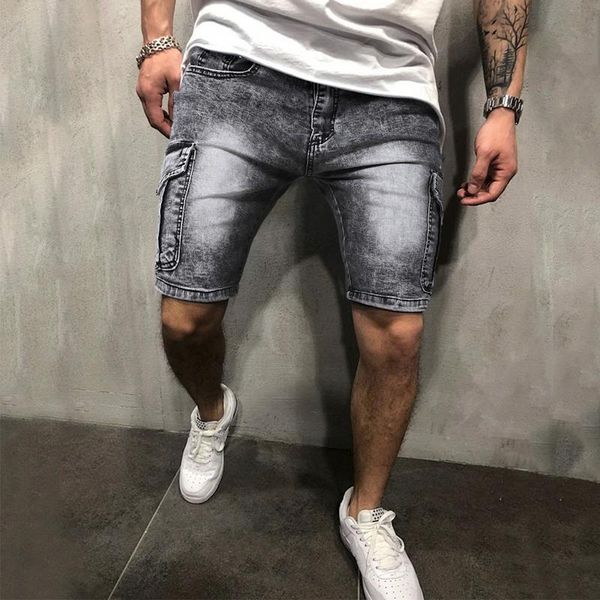 

men's shorts men 2021 summer fashion casual pure color with pocket slim high street jean, White;black