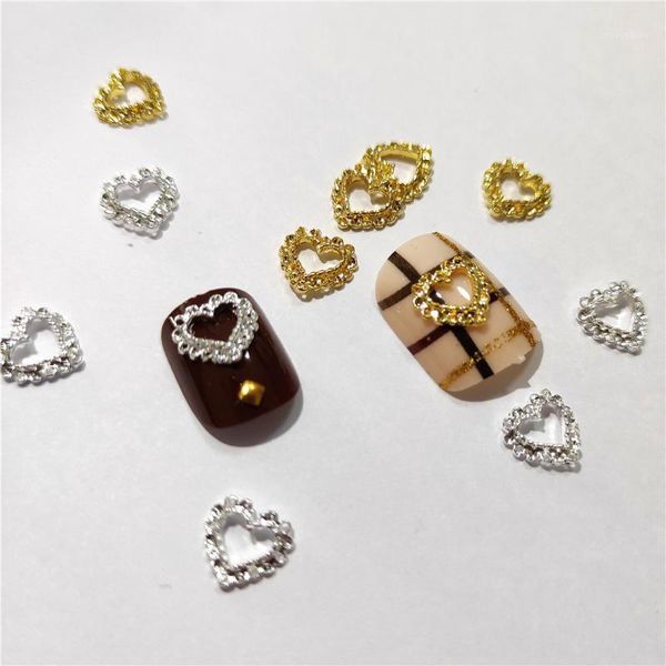 

20pcs 3d heart nail art decoration charms stud kawaii manicure decor hollow nailart supplies silver metal golden polish ornament1, Silver;gold