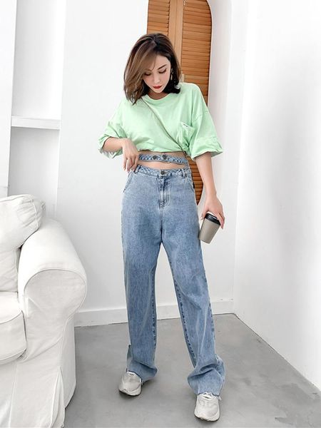 

women's jeans autumn and winter fashion street wild double waist wide leg women, low trend slimming women, Blue