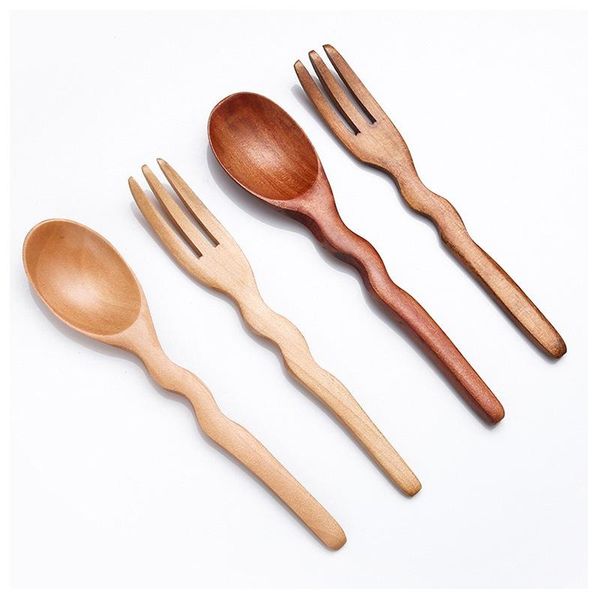 

wooden spoons forks natural restaurant dessert flatware home kitchen table utensil portable travel dinnerware tableware