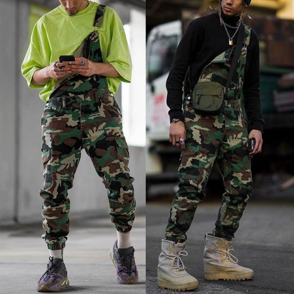 

mens jeans new fashion camouflage strap trousers overalls plus size casual pants streetwear long loose pants, Blue