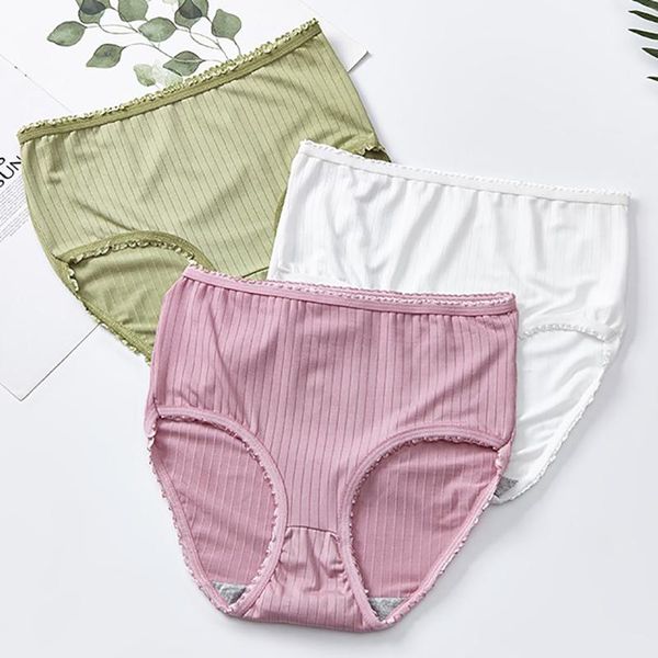 

women's panties high waist women pure color striped large size underwear for briefs lady antibacterial breathable, Black;pink