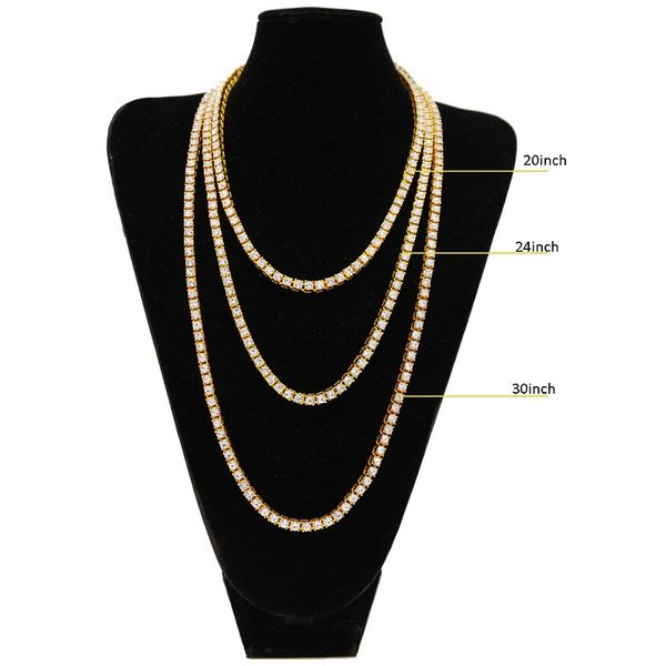 

hip hop bling chains jewelry mens necklace iced out tennis chain rhinestone single row necklace 18inch-30inch, Silver