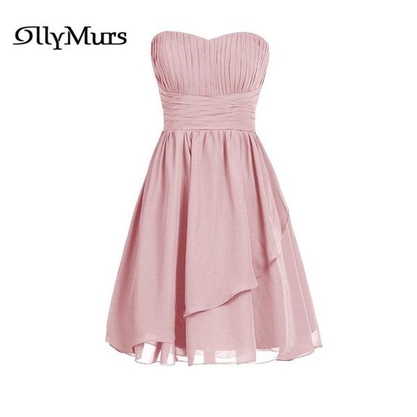 

bridesmaid dress solid strapless elegant prom lr989 a-line ruched vestido de gala backless women party gowns knee-length short dresses, White;pink