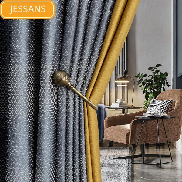 

curtain & drapes nordic high-end simulation silk curtains jacquard geometric texture shading for living room bedroom finished product