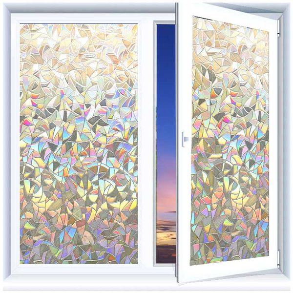 

static cling rainbow decorative window film,uv blocking heat control stained sticker,non adhesive opaque decals stickers