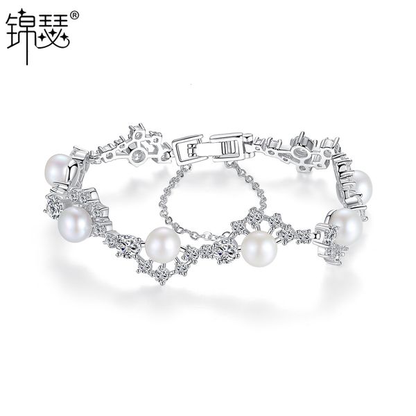 

bangles bracelet jinse semi frost aaa zircon inlaid fashion fresh water pearl 7-8mm gift, Black