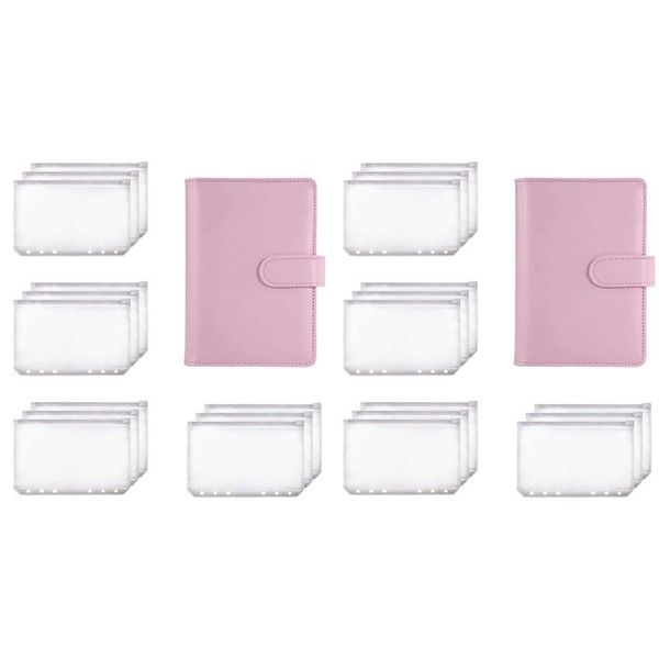 

gift wrap 2x a6 binder planner pink notebook and 24 pieces 6 hole zipper folder,binder pockets cash envelope wallet