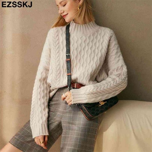 

autumn winter basic oversize thick sweater pullover loose needle twist sweater female long sleeve 210922, White;black