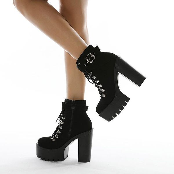 

boots 2021 belt buckle stage ankle thick-soled fashion shoes thick bottom large size 35-42, Black
