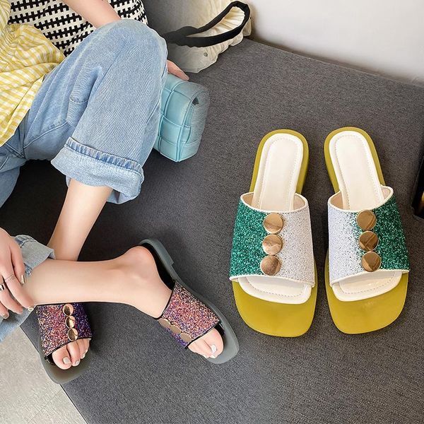 

women's shoes flat sandals summer slippers sequin fashion fruit transparent 33-40, Black