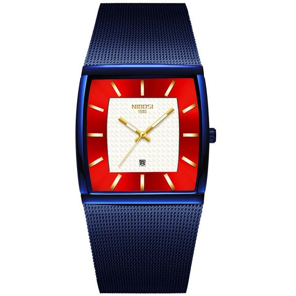 Мужчины Watch Square Classic Business Slim Blue наручные часы сетки красный 30 м водонепроницаемый календарь часов Relogio Masculino наручные часы