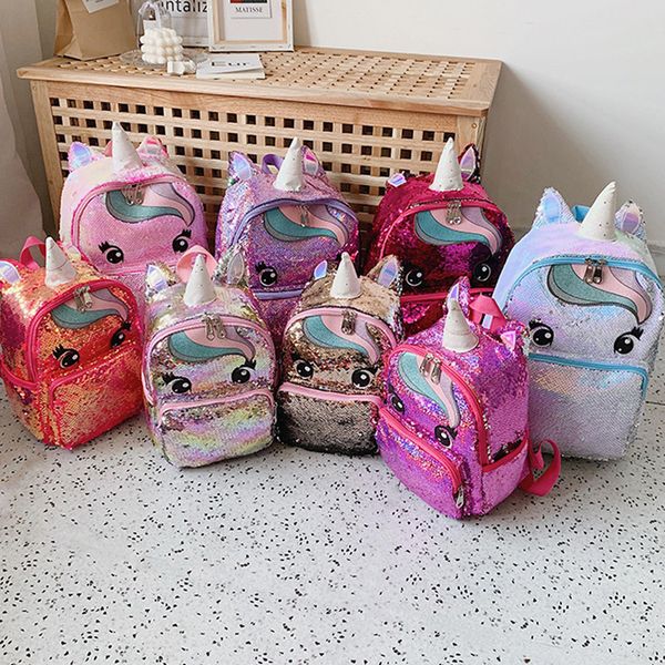 Olho unicórnio pônei mochila moda lantejoulas bolsas de escola de desenhos animados grande versão pequena pai-filho satchel