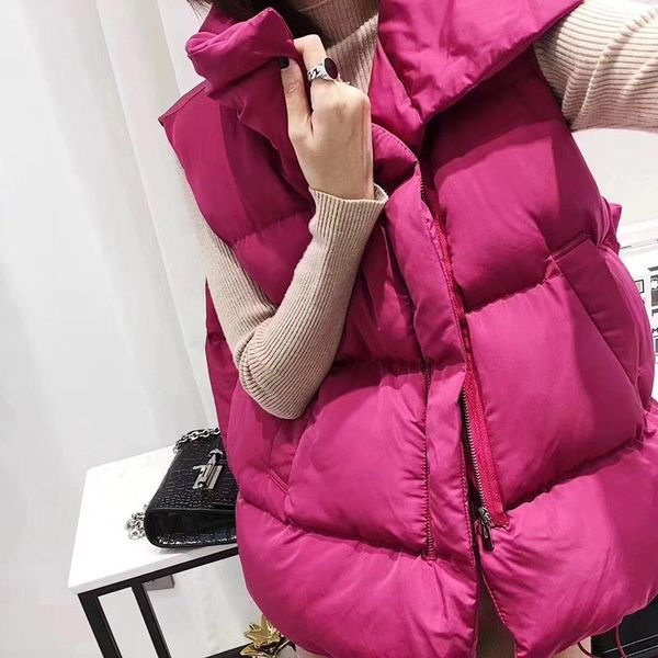 

women's vests harajuku stand collar vest women down cotton padded winter jacket thicken loose waistcoat chaleco coat c5963, Black;white