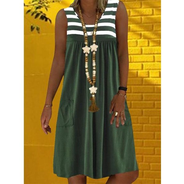 

casual dresses fashion sleeveless loose dress plus size striped women, Black;gray