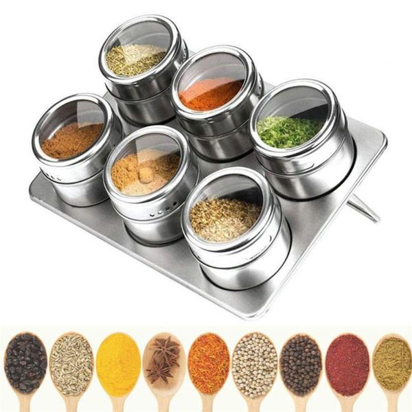 

storage bottles & jars 6pcs stainless steel magnetic spice pepper shaker seasoning salt can bottle
