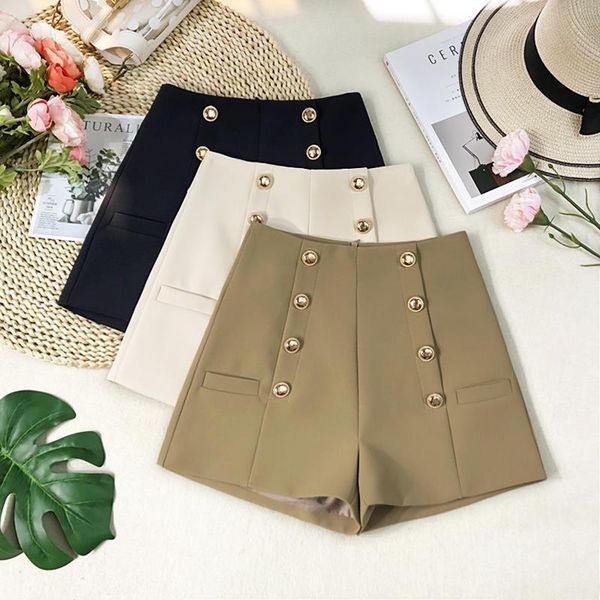 

women 2021 summer fashion double-breasted shorts female high waist casual suit ladies slim short pants r36 women's, White;black