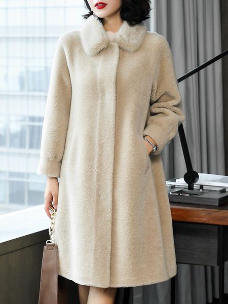 

women's fur & faux real sheep shearling coat winter mink collar 100% wool coats and jackets women korean jacket my3999, Black