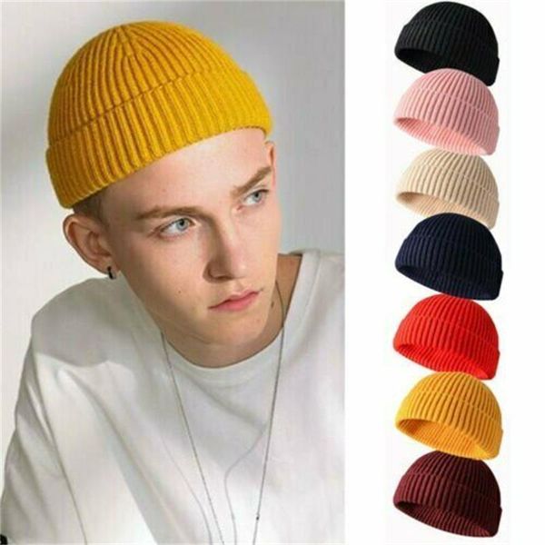 

cycling caps & masks fashion hip hop beanie knitted hat men skullcap women winter warm brimless baggy melon cap cuff docker fisherman, Black