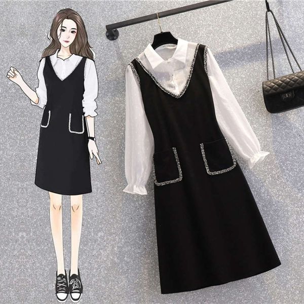 

casual dresses dress product large western style fake two pieces hip covering skirt 2tjr, Black;gray