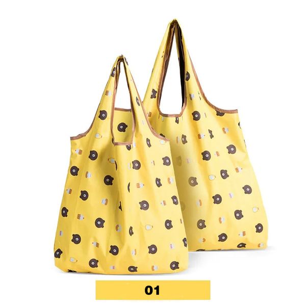 

2021 cartoon foldable shopping bag eco-friendly reusable portable shoulder handbag for travel grocery fashion pocket tote bags