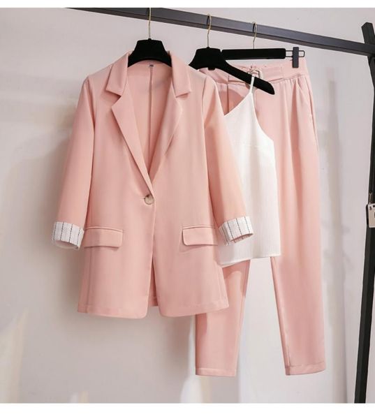 

women's two piece pants spring and autumn pink suit jacket casual + elegant office large -4xl, White