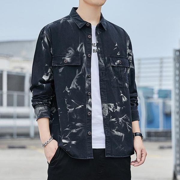 

men's casual shirts tie-dye printing spring men trendy style japan high street loose outdoor youth handsome male thin coats, White;black