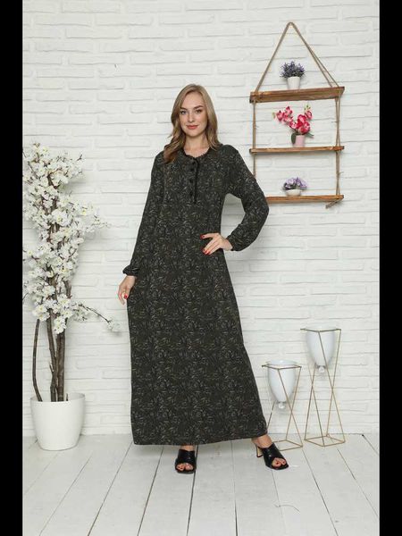 

casual dresses laila khaki green pattern button detail long viscose dress abaya hijab kaftan turkey maxi muslim fashion 2021 dubai, Black;gray