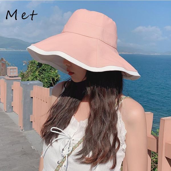 

wide brim hats k221 bucket hat female summer sun sunscreen double sided fisherman wild anti-ultraviolet big women's panama, Blue;gray