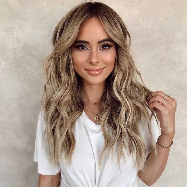 

2021 women's middle hair, long curly wig, head cover, chemical fiber wig, Black
