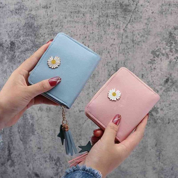 

women short wallets fashion design small daisy card holder pu coin purse simple zipper money bag, Red;black