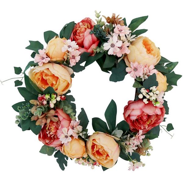 

artificial peony wreath handmade floral daisy with green leaves for front door wedding wall party home decor decorative flowers & wreaths