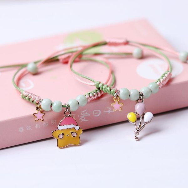 

charm bracelets cute cartoon deer balloon star pendant bracelet korean sweet girl student fashion hand-woven ceramic beads jewelry accessori, Golden;silver