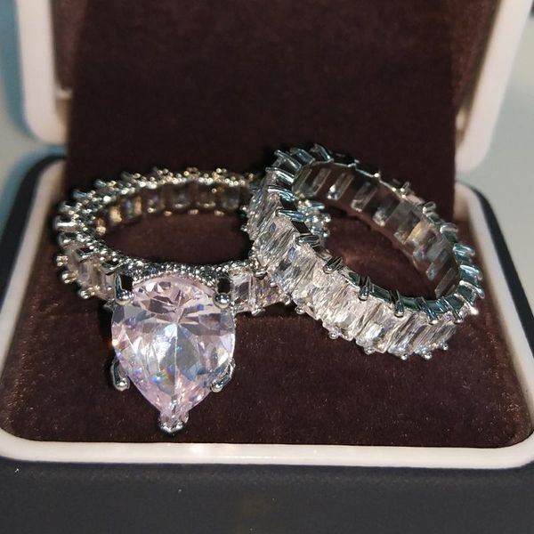 

wedding rings uilz 2021 silver color ring set for female women bride engagement anniversary gift jewelry, Slivery;golden