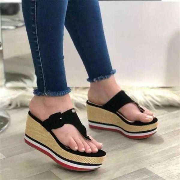 

slippers 2021 women's solid color suede herringbone buckle slope heel soft and comfortable fashion casual summer sandals 1kb092, Black