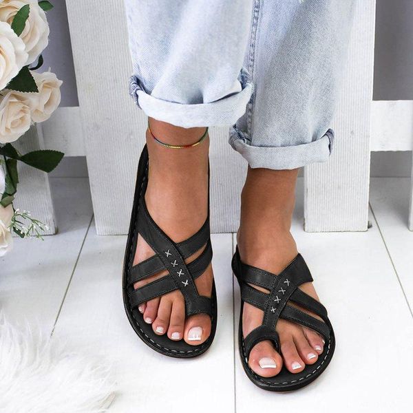 

plus size euramerican style sandals women flat clip toe slippers for summer beach party nyz shop, Black