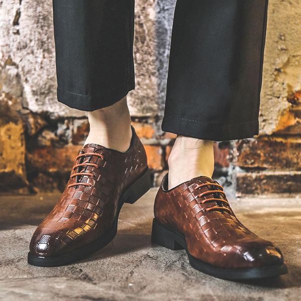 

dress shoes men fashion gradient color check men's leather office wedding casual comfortable massage, Black