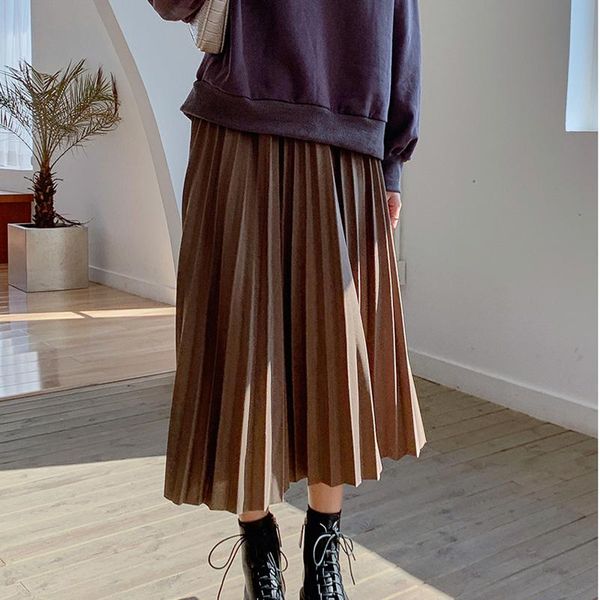 

skirts sherhure 2021 spring fashion pleated high waist a-line women saia boho vintage long faldas jupe femme, Black