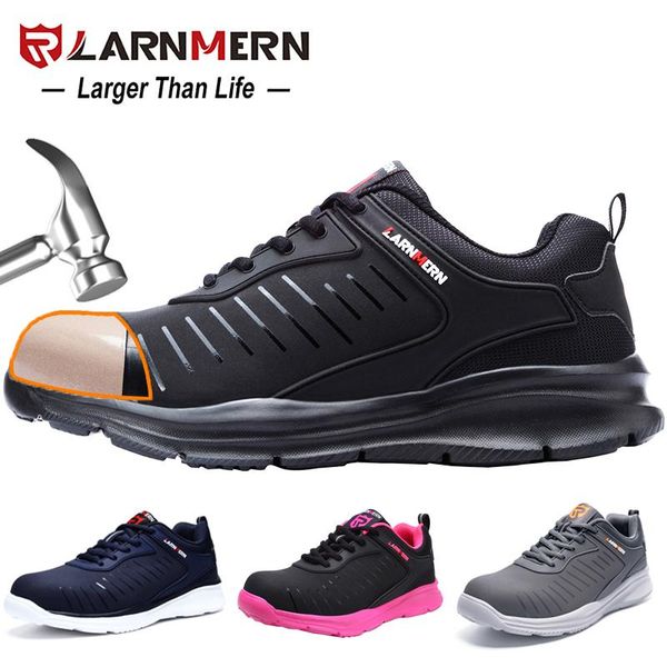 

boots larnmern men's safety shoes work shoe steel toe comfortable lightweight breathable anti-smashing anti-puncture construction, Black
