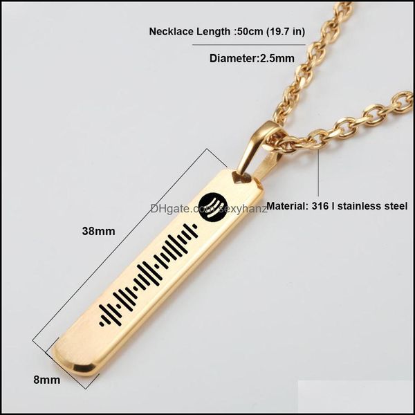 

charm bracelets jewelry carving music spotify code necklace for men stainless steel song 2021 gifts the year drop delivery kv6ye, Golden;silver