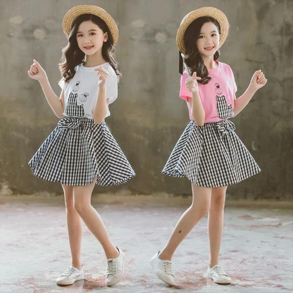 

summer baby kids girls clothes children set outfits fashion t shirt plaid shorts 2 3 5 6 7 8 9, White