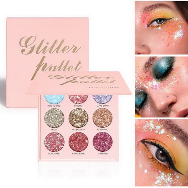 CmaaDu 9-Farben-Glitzer-Lidschatten-Palette, schimmernd, metallisch, volle Deckkraft, beleuchtet und betont Ihre Gesichtszüge. Coloris Beauty Makeup Lidschatten