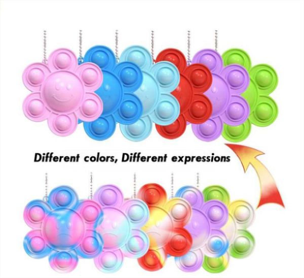 

fidget toys funny rainbow sunflower expression flip doll silicone decompression pendant toys 6 color t02