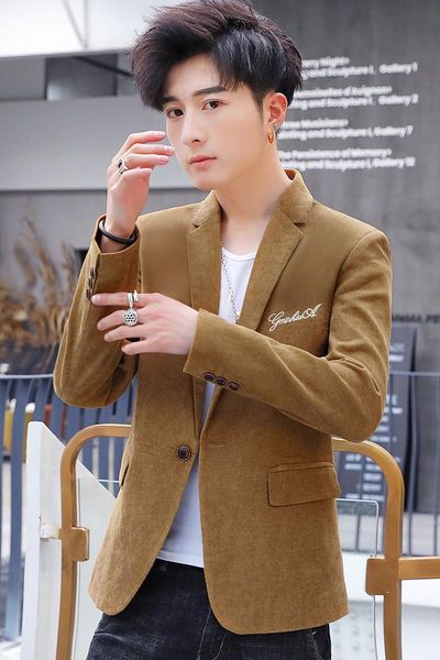 

men's suits & blazers hoo 2021 casual suit youth slim handsome solid color letter embroidered blazer, White;black